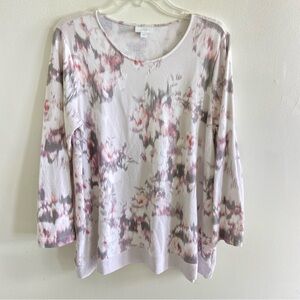 3/$25 J Jill Women's Abstract Floral Print Sweater - Pink and Gray